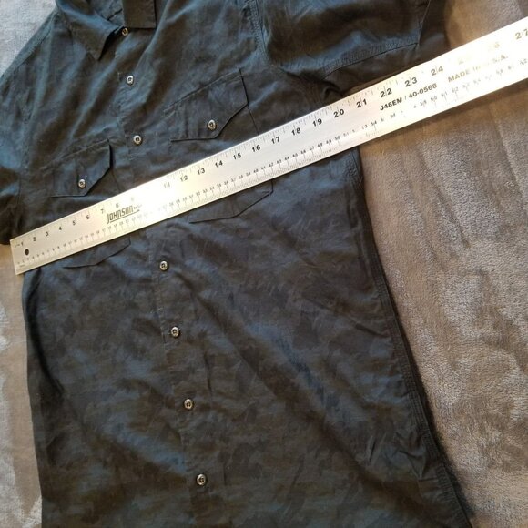 Wings + Horns Men Large Casual Button Up Shirt Pockets Cotton Black Short Sleeve - Picture 8 of 9